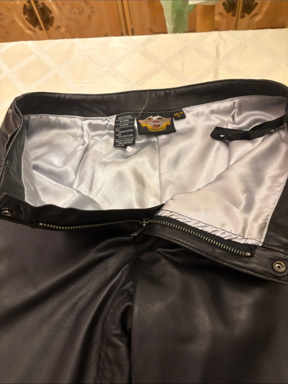 Ladies Vintage Harley Davidson heavy leather riding pants